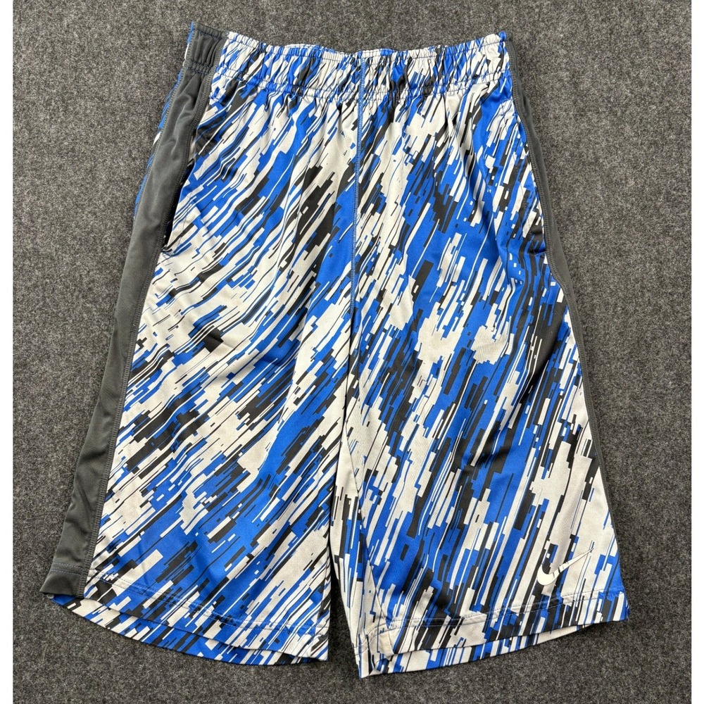 Nike Dri-FIT Boys Shorts Large Blue Black White Digital Glitch Graphic Athletic